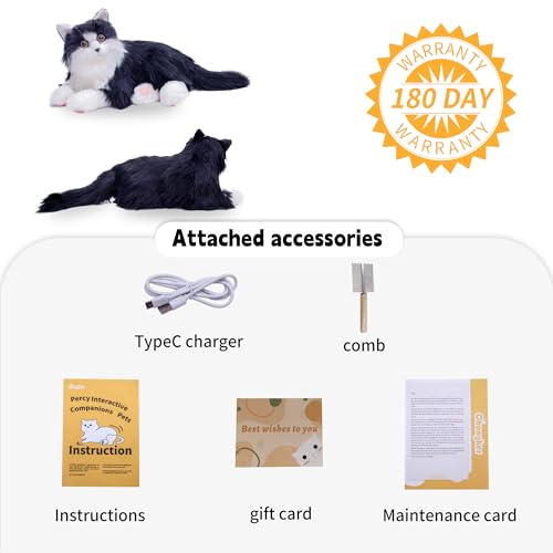 Chongker Interactive Companion Robot Pets Realistic Stuffed Animals Cat Plush Voice Heartbeat and Purring,Gifts for Parents (Black Cat)