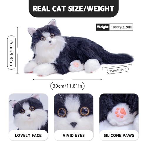 Chongker Interactive Companion Robot Pets Realistic Stuffed Animals Cat Plush Voice Heartbeat and Purring,Gifts for Parents (Black Cat)