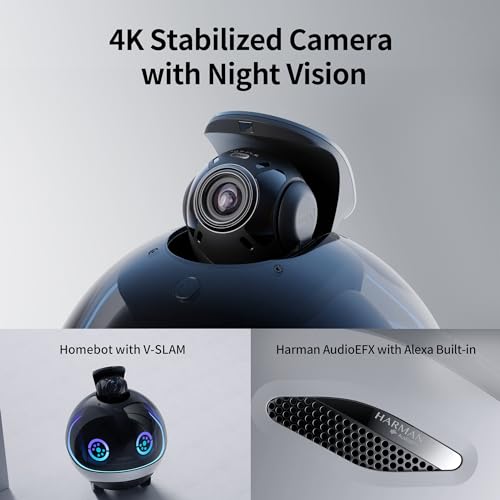 Enabot EBO X Home Robot: Harman AudioEFX Speaker with Alexa Voice Control Built-in, Movable Home Monitoring Robot with Smart Mapping, Stabilized 4K UHD Security Pet Camera with Night Vision