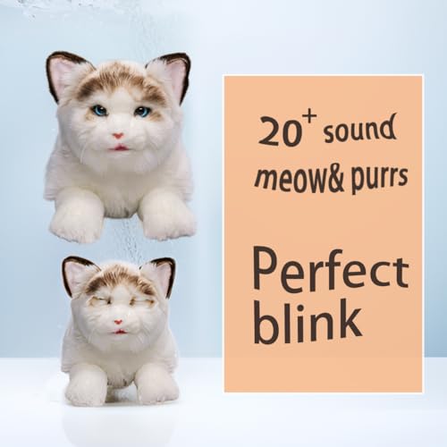 FLUFFYFUN Blinks, Meows & Purrs Realistic Stuffed Cat Interactive Companion Robot Pets 14"