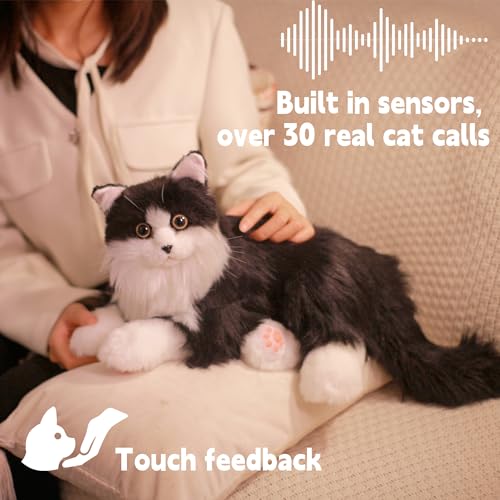 Chongker Interactive Companion Robot Pets Realistic Stuffed Animals Cat Plush Voice Heartbeat and Purring,Gifts for Parents (Black Cat)
