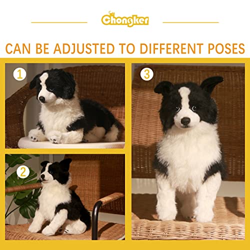 Chongker Stuffed Animals Plush Puppy Border Collie Handmade Realistic Toy Dog Cuddly Plush Dog Companion Pet Gifts for Kids Dog Lover Birthday Anniversary