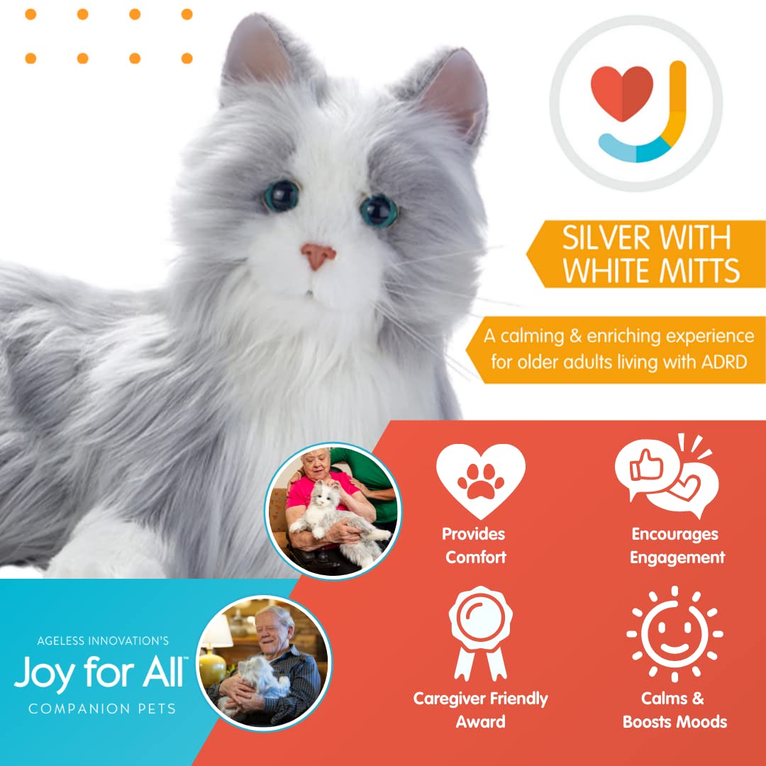 JOY FOR ALL - Silver Cat with White Mitts - Interactive Companion Pets - Realistic & Lifelike