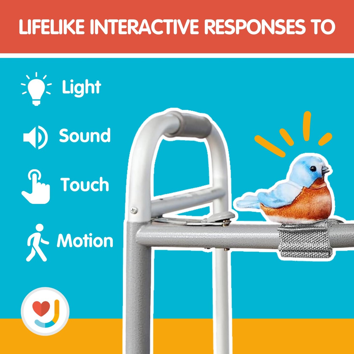 Joy For All Ageless Innovation Companion Pet for Seniors - Walker Squawker - Lifelike Animatronic Bird - Interactive Chirping - Walker Accessories - Therapy Toys for Alzheimers & Dementia - Bluebird
