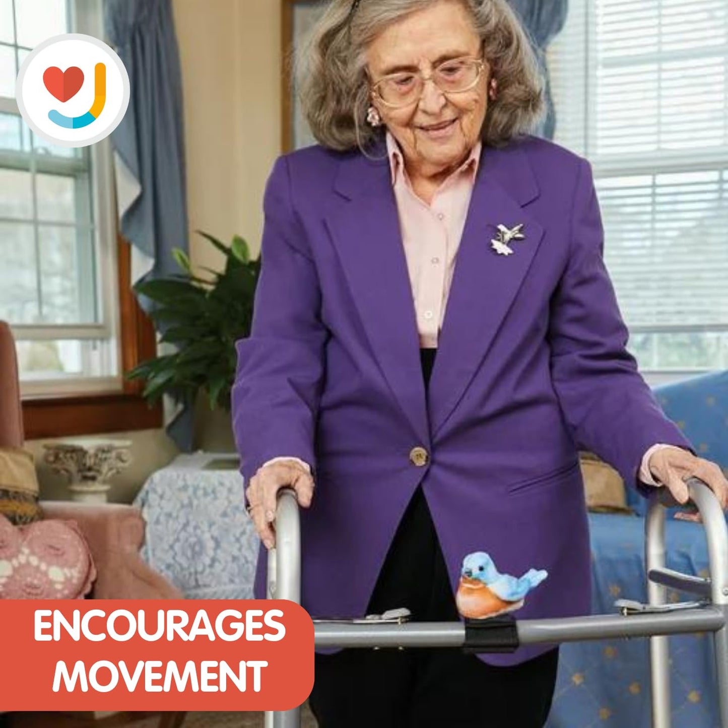 Joy For All Ageless Innovation Companion Pet for Seniors - Walker Squawker - Lifelike Animatronic Bird - Interactive Chirping - Walker Accessories - Therapy Toys for Alzheimers & Dementia - Bluebird