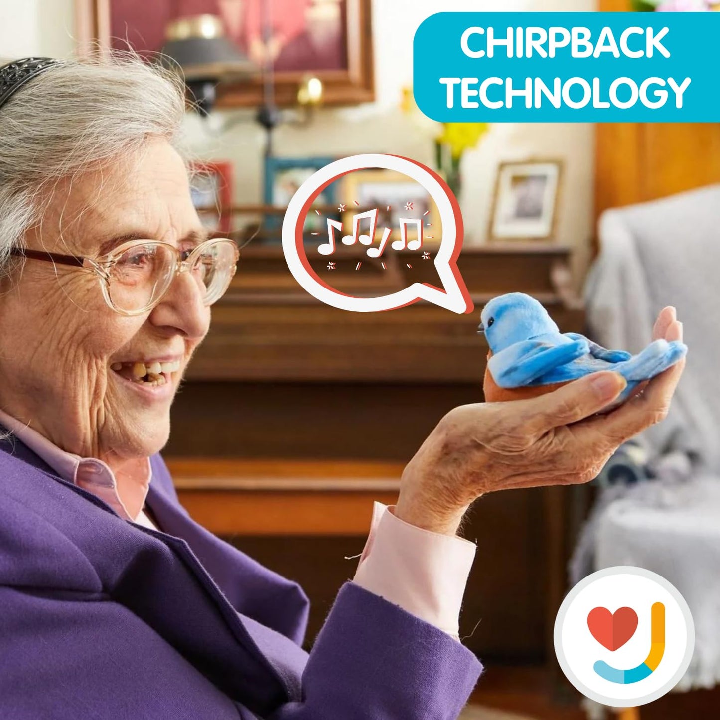 Joy For All Ageless Innovation Companion Pet for Seniors - Walker Squawker - Lifelike Animatronic Bird - Interactive Chirping - Walker Accessories - Therapy Toys for Alzheimers & Dementia - Bluebird