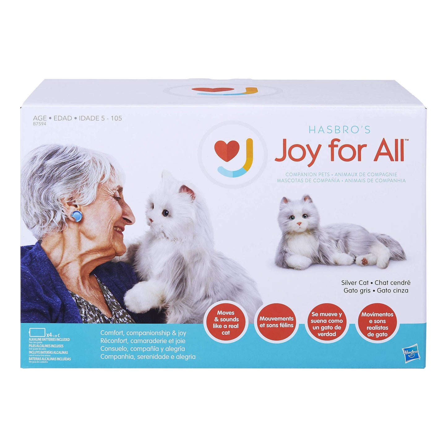 JOY FOR ALL - Silver Cat with White Mitts - Interactive Companion Pets - Realistic & Lifelike