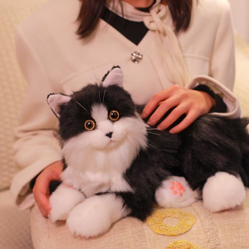 Chongker Interactive Companion Robot Pets Realistic Stuffed Animals Cat Plush Voice Heartbeat and Purring,Gifts for Parents (Black Cat)
