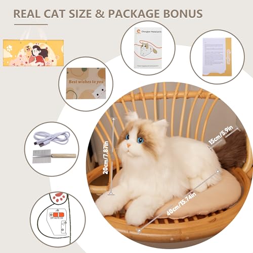 Chongker Interactive Robot cat Plush Stuffed Animal Toys for Kids Bionic Motion Purr Heartbeat Sound